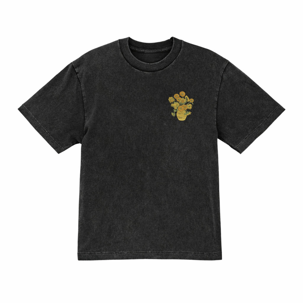 Vase with Fifteen Sunflowers Vincent Van Gogh Premium Cotton Heavyweight Embroidered T shirt