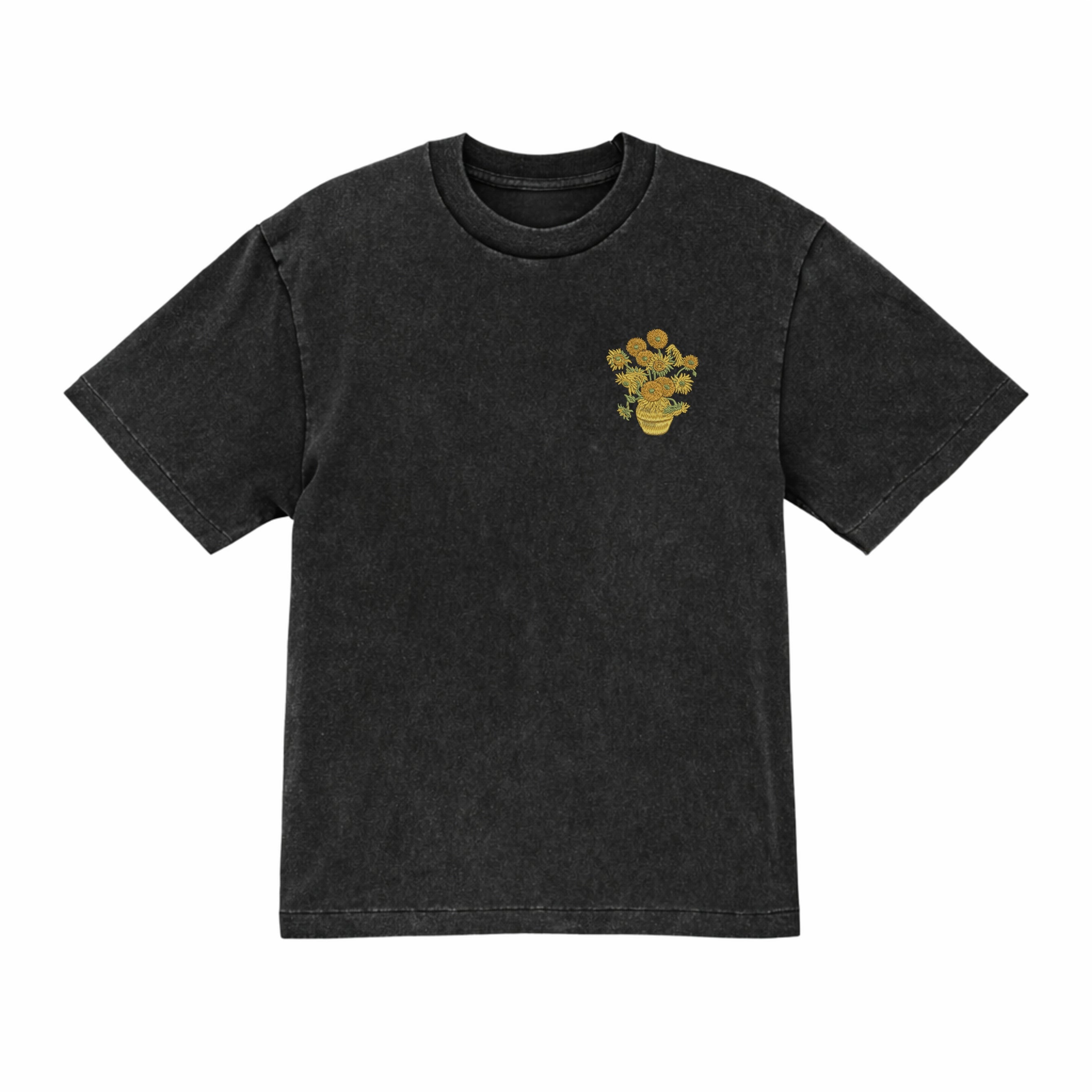 Vase with Fifteen Sunflowers Vincent Van Gogh Premium Cotton Heavyweight Embroidered T shirt