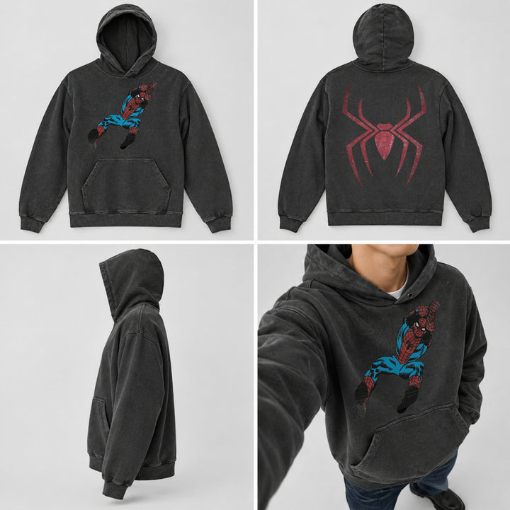 Rare Vintage Spiderman Marvel Acid Wash Faded Black Hoodie & Tote Bag Set