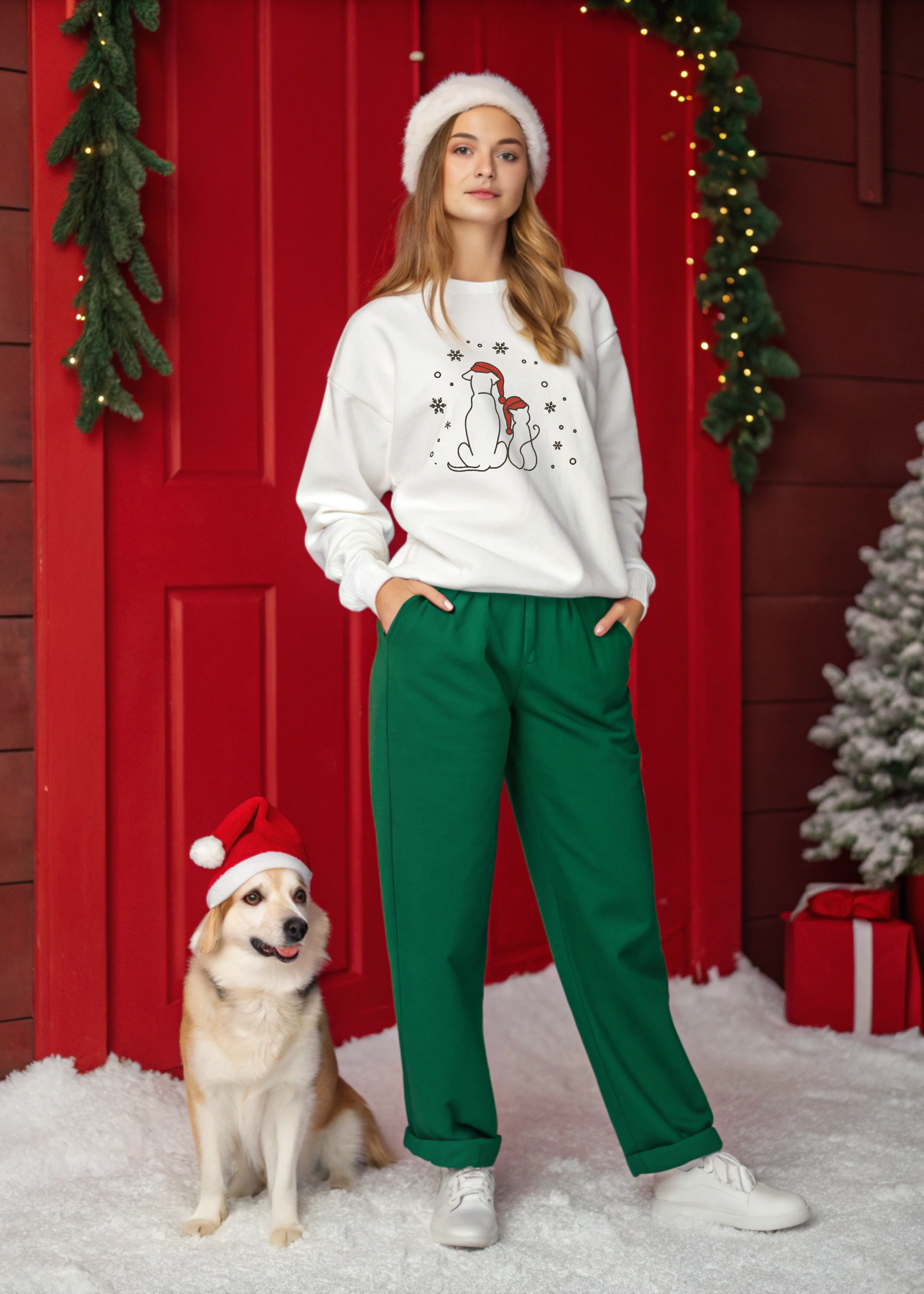 Christmas Holiday Dog Mom Embroidery Hoodie | Sweatshirt | T-shirt