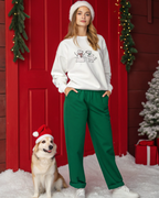Sudadera con capucha y bordado de perro y camuflaje de muñeco de nieve navideño | Sudadera