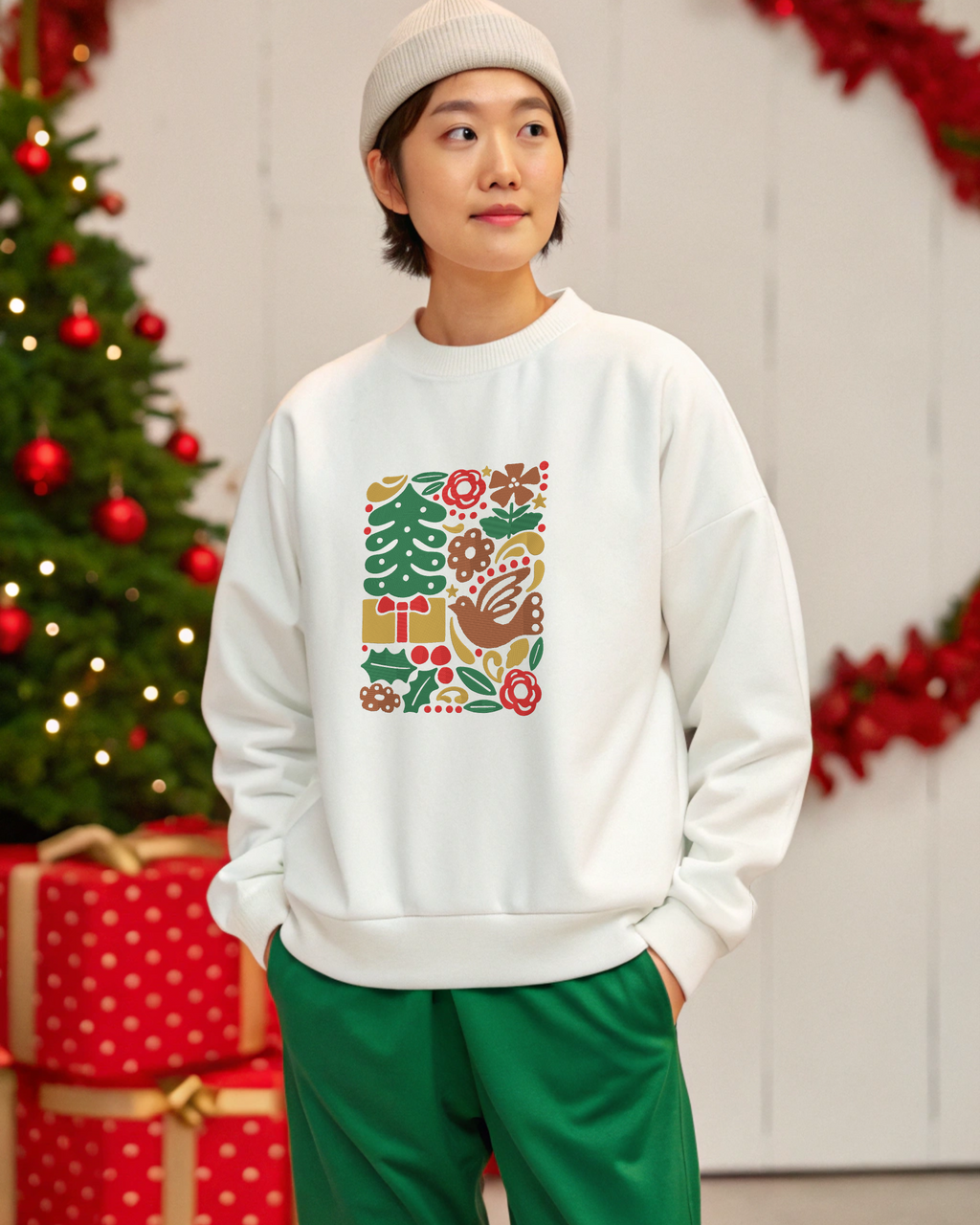 Colorful Christmas Decoration Abstract Boho Hoodie Embroidery Hoodie | Sweatshirt | T-shirt