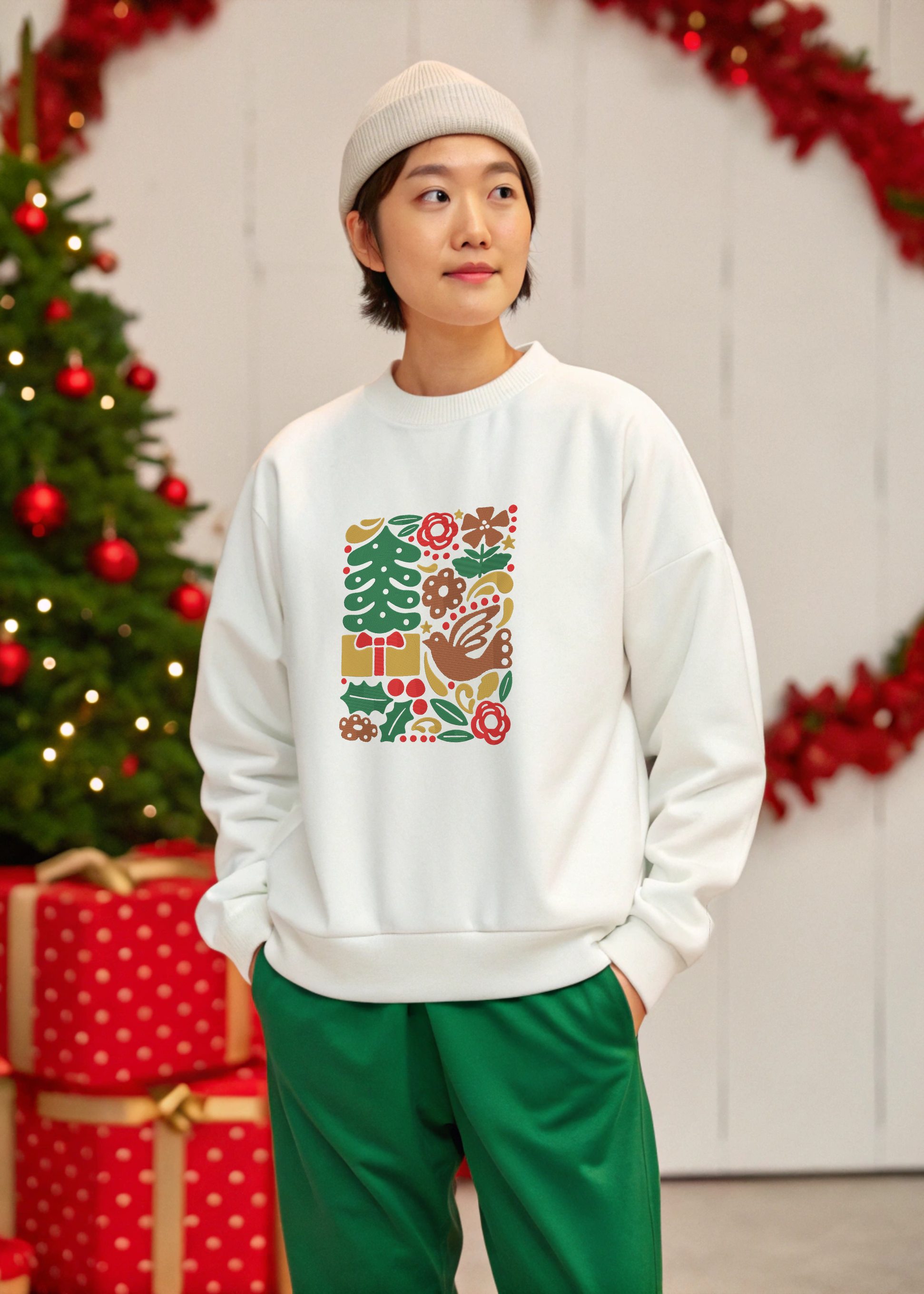 Colorful Christmas Decoration Abstract Boho Hoodie Embroidery Hoodie | Sweatshirt | T-shirt