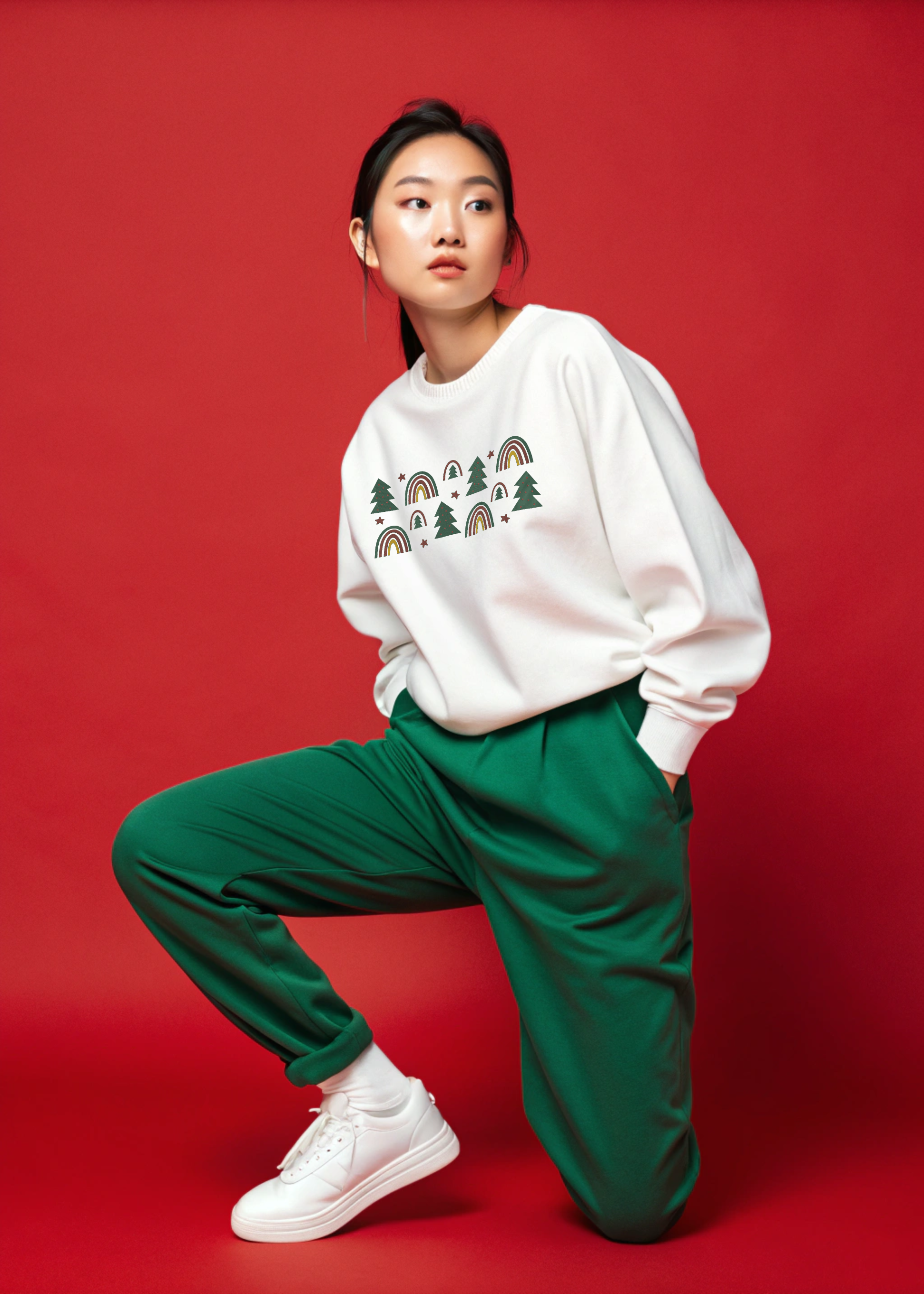 Colorful Christmas Trees Decoration Abstract Boho Embroidery Hoodie | Sweatshirt | T-shirt