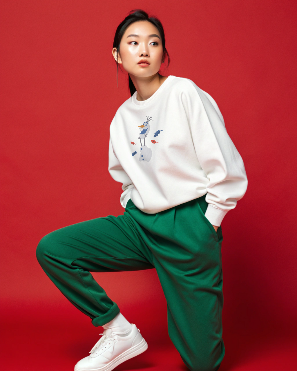 Olaf Frozen Playing with Head Embroidery Hoodie | Sweatshirt | T-shirt