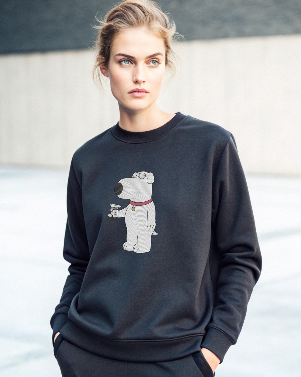 FamilyGuy Brian Holding Martini Funny Pet Cocktail Hilarious Embroidery Hoodie | Sweatshirt | T-shirt