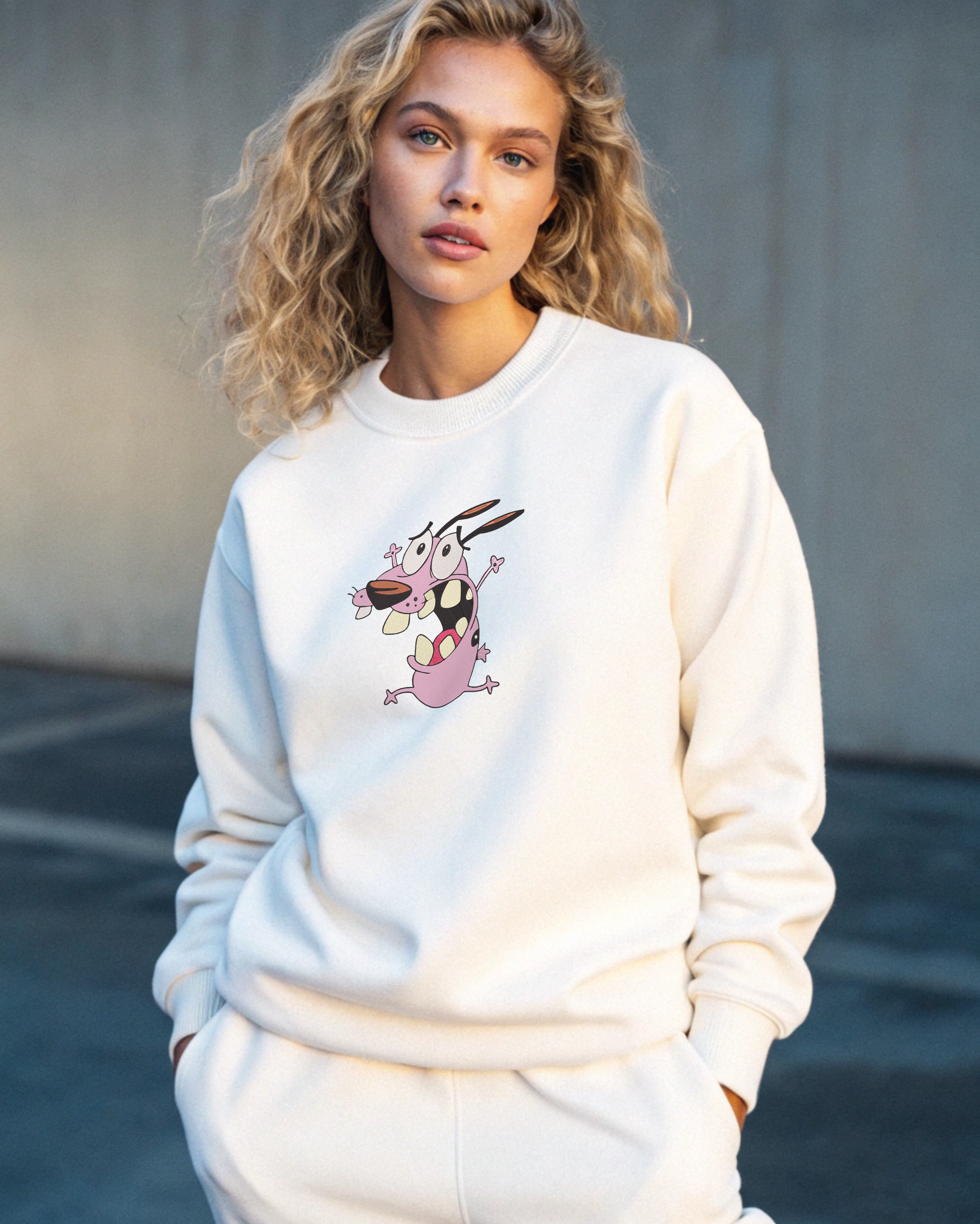 Courage The Cowardly Dog Embroidery Hoodie | Sweatshirt | T-shirt