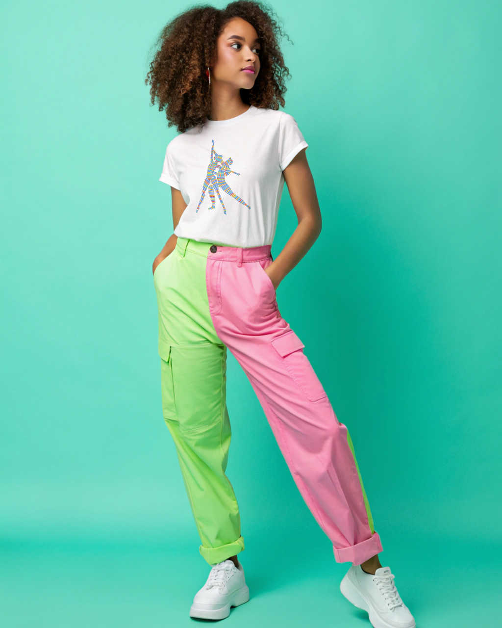 Dance Couple Silhouette Rainbow Striped Retro Disco Dancers Embroidery Hoodie | Sweatshirt | T-shirt