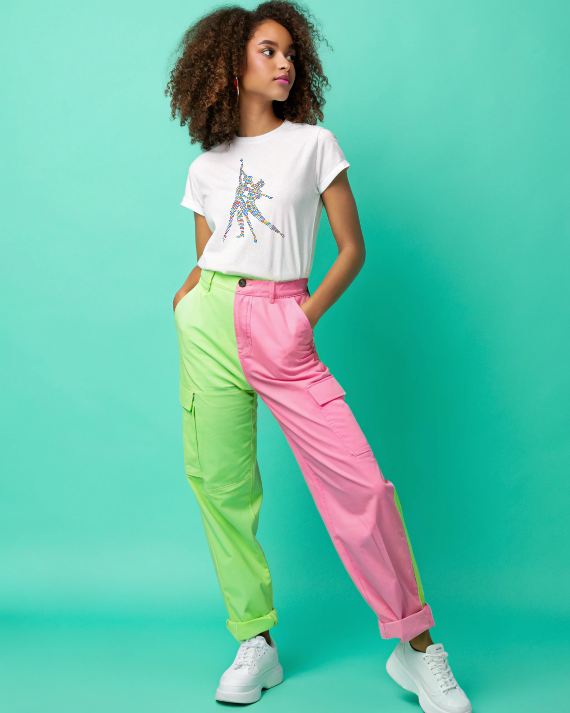 Dance Couple Silhouette Rainbow Striped Retro Disco Dancers Embroidery Hoodie | Sweatshirt | T-shirt