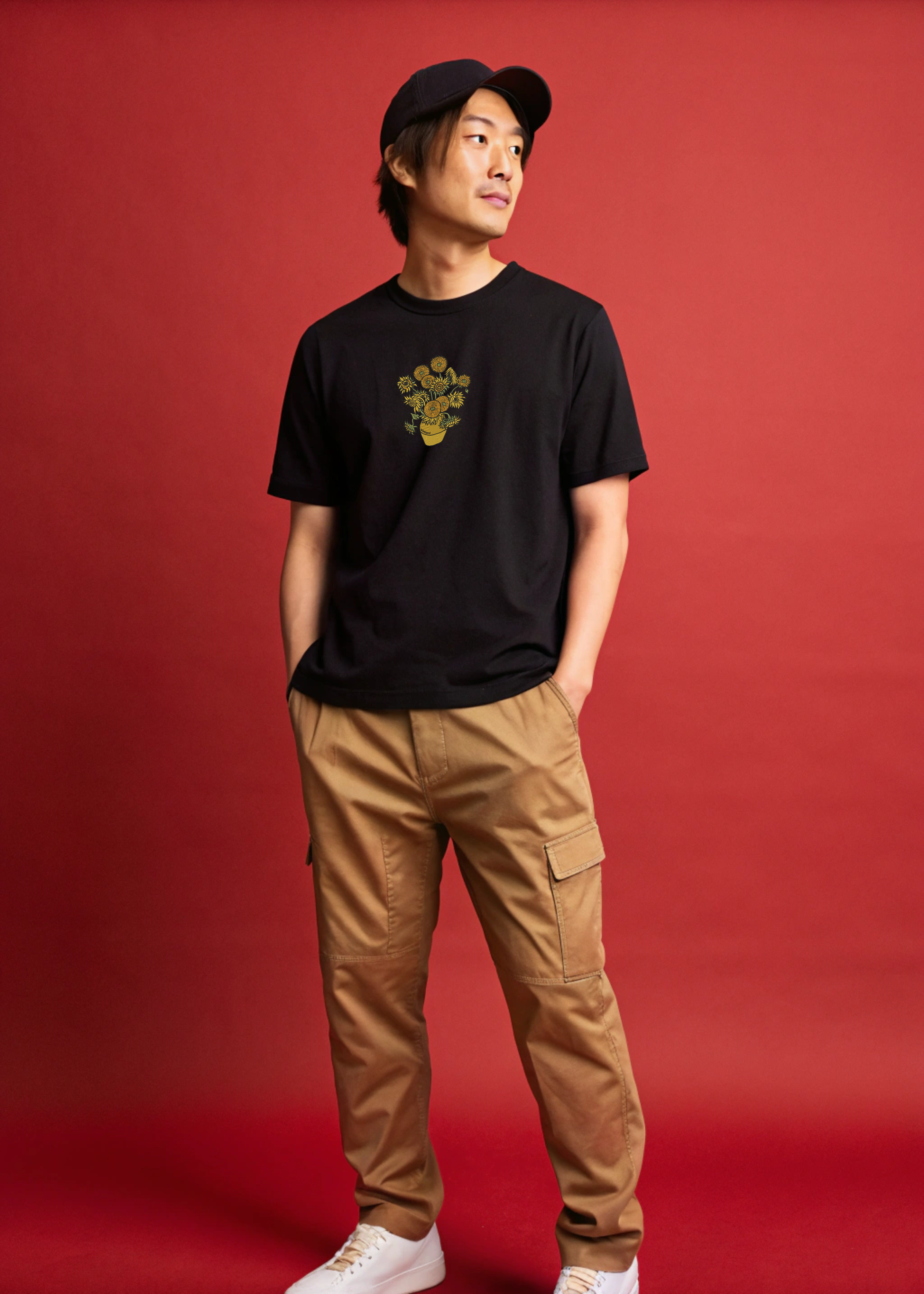 Vase with Fifteen Sunflowers Vincent Van Gogh Premium Cotton Heavyweight Embroidered T shirt