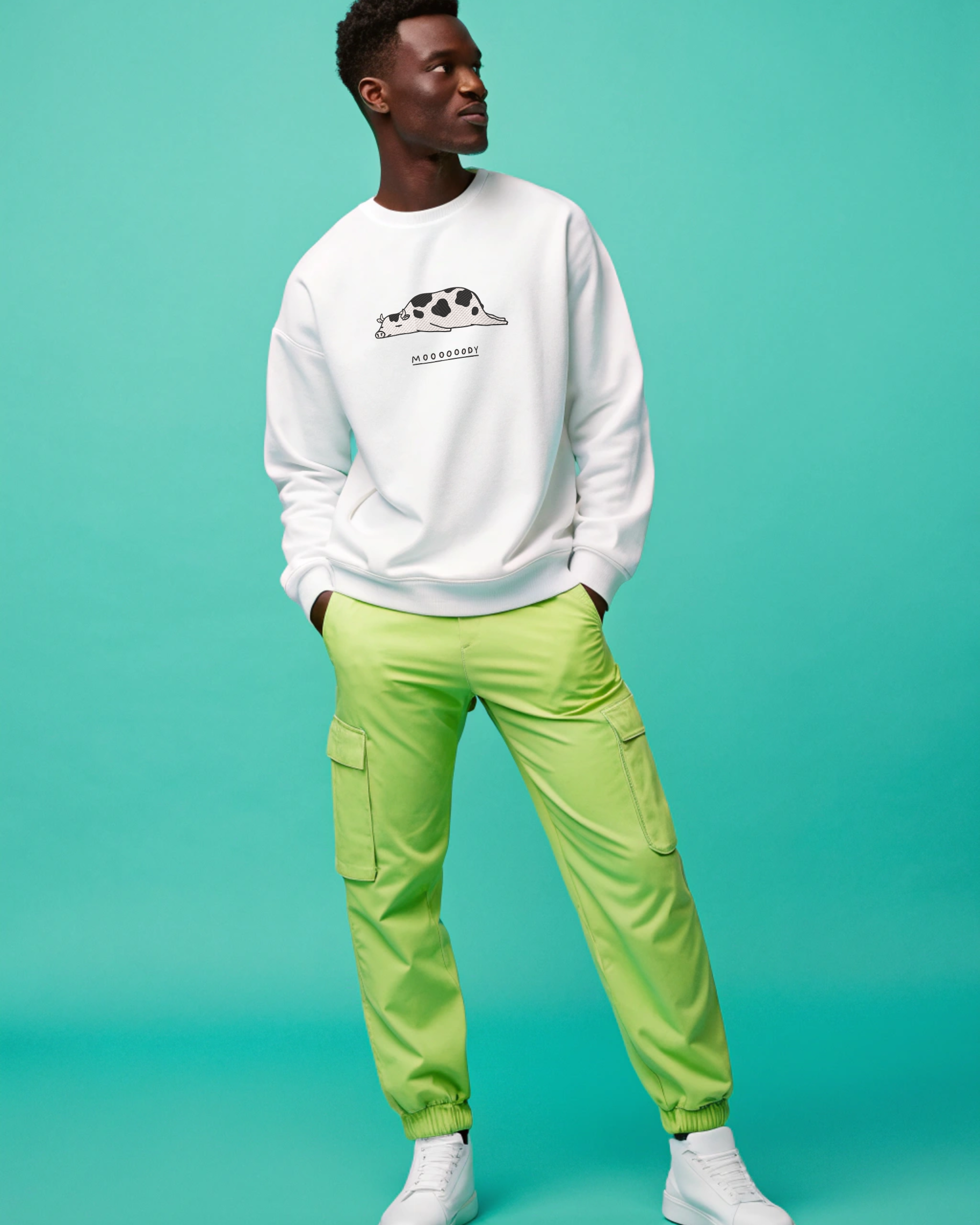 おもしろいムーディー牛刺繍パーカー | スウェットシャツ | Tシャツ