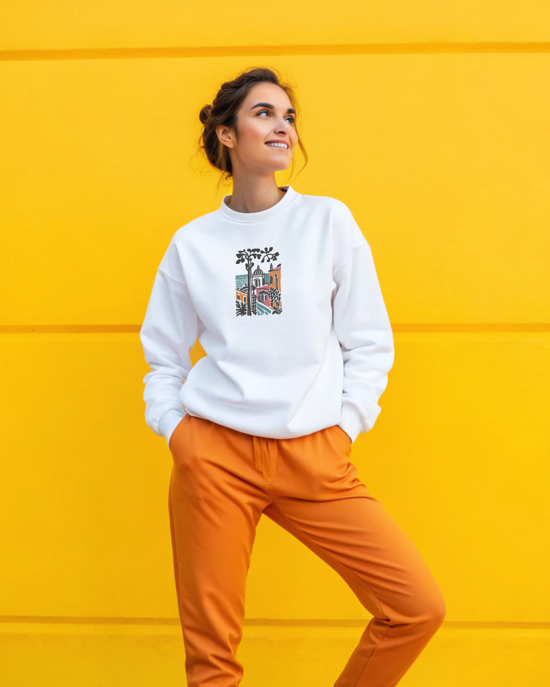 Sudadera con capucha bordada de un pueblo costero mediterráneo | Sudadera