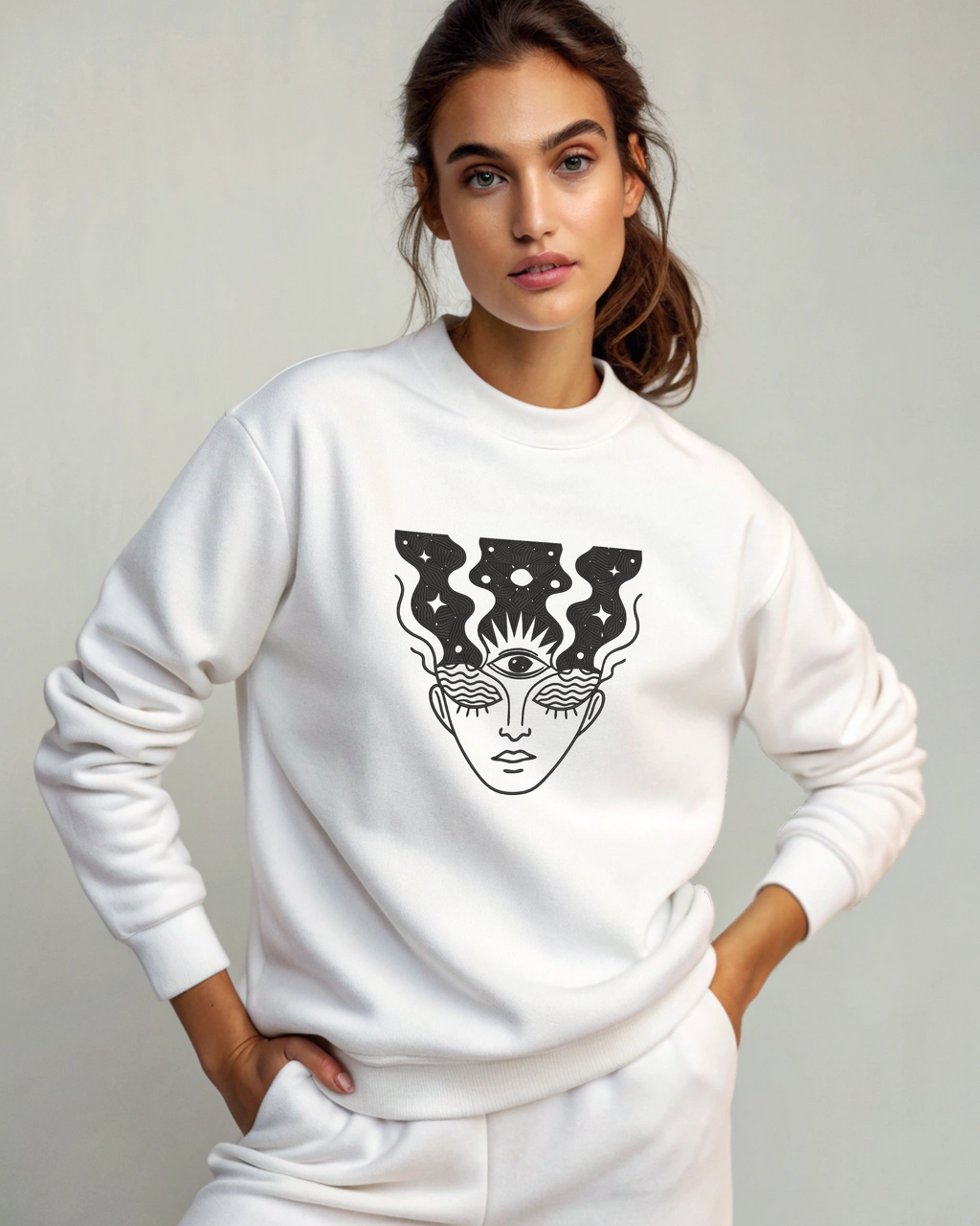 Sudadera con capucha y bordado de silueta de rostro psicodélico | Sudadera | Camiseta