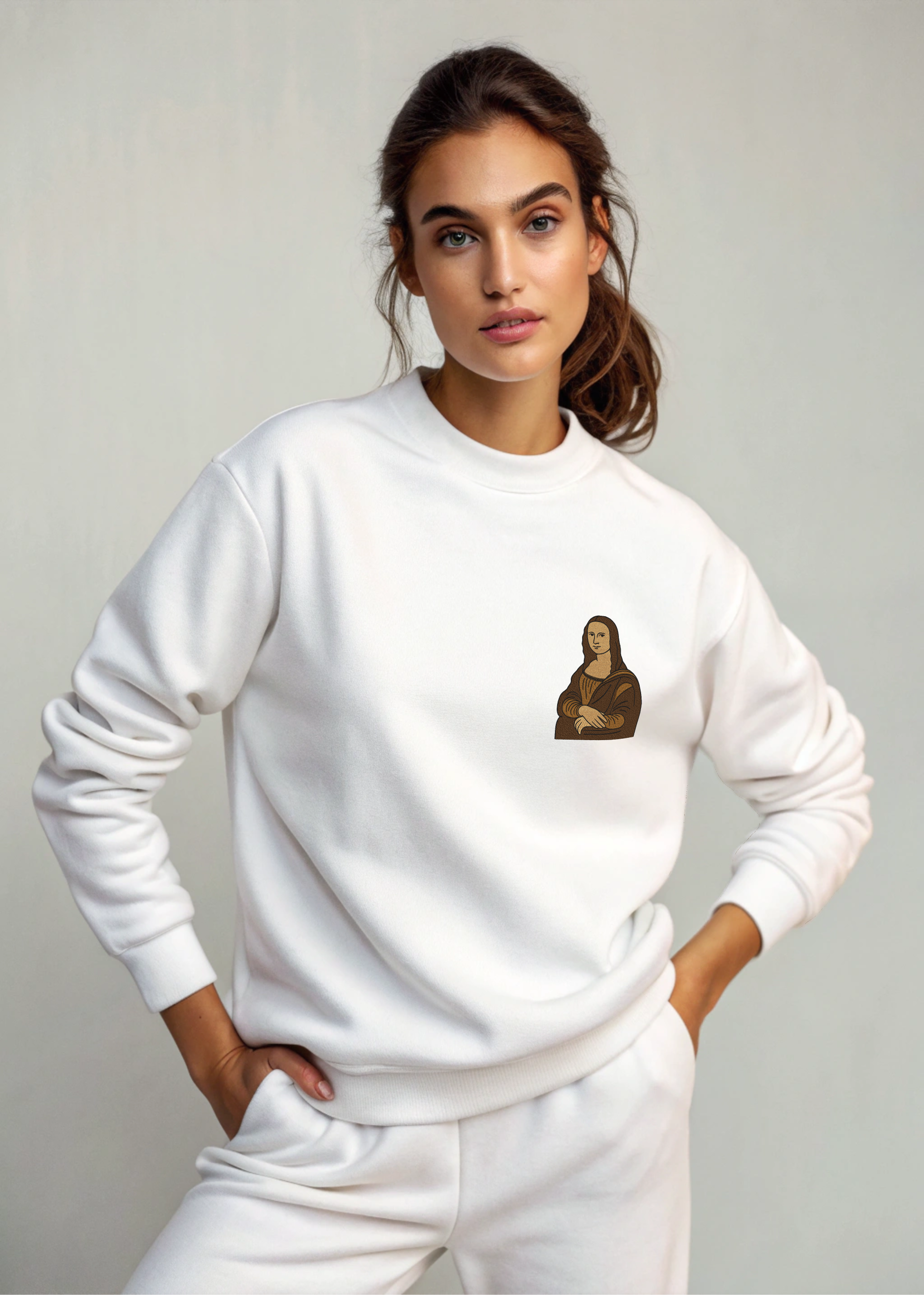 Mona Lisa Embroidery Hoodie | Sweatshirt | T-shirt