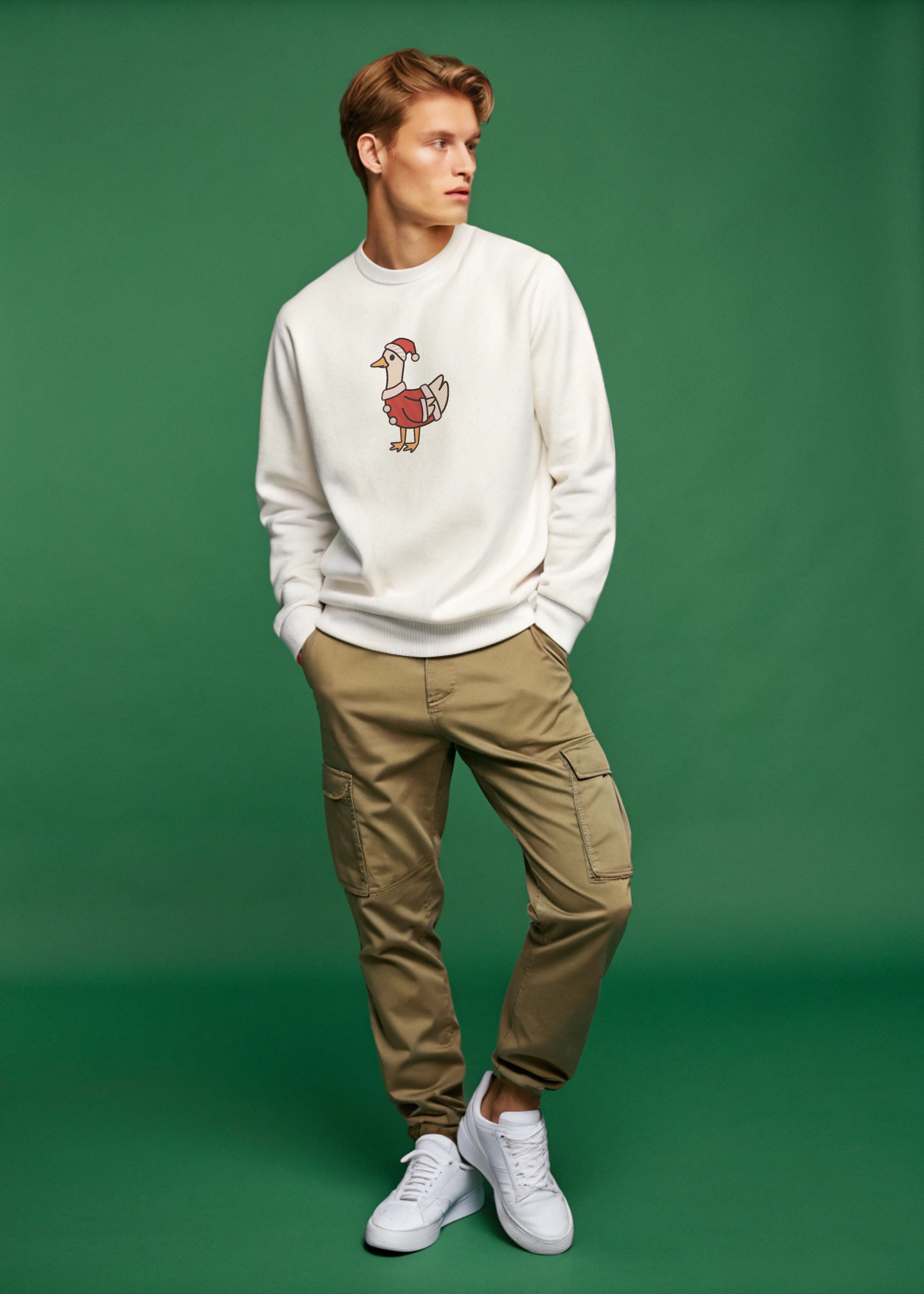 Silly Santa Goose Christmas Embroidery Hoodie | Sweatshirt | T-shirt