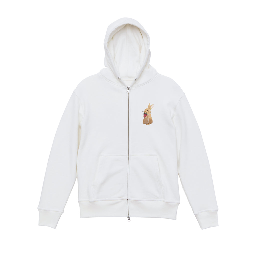 Bunny and Strawberry Embroidered 450GSM Heavyweight Pullover Hoodie Sweatshirt