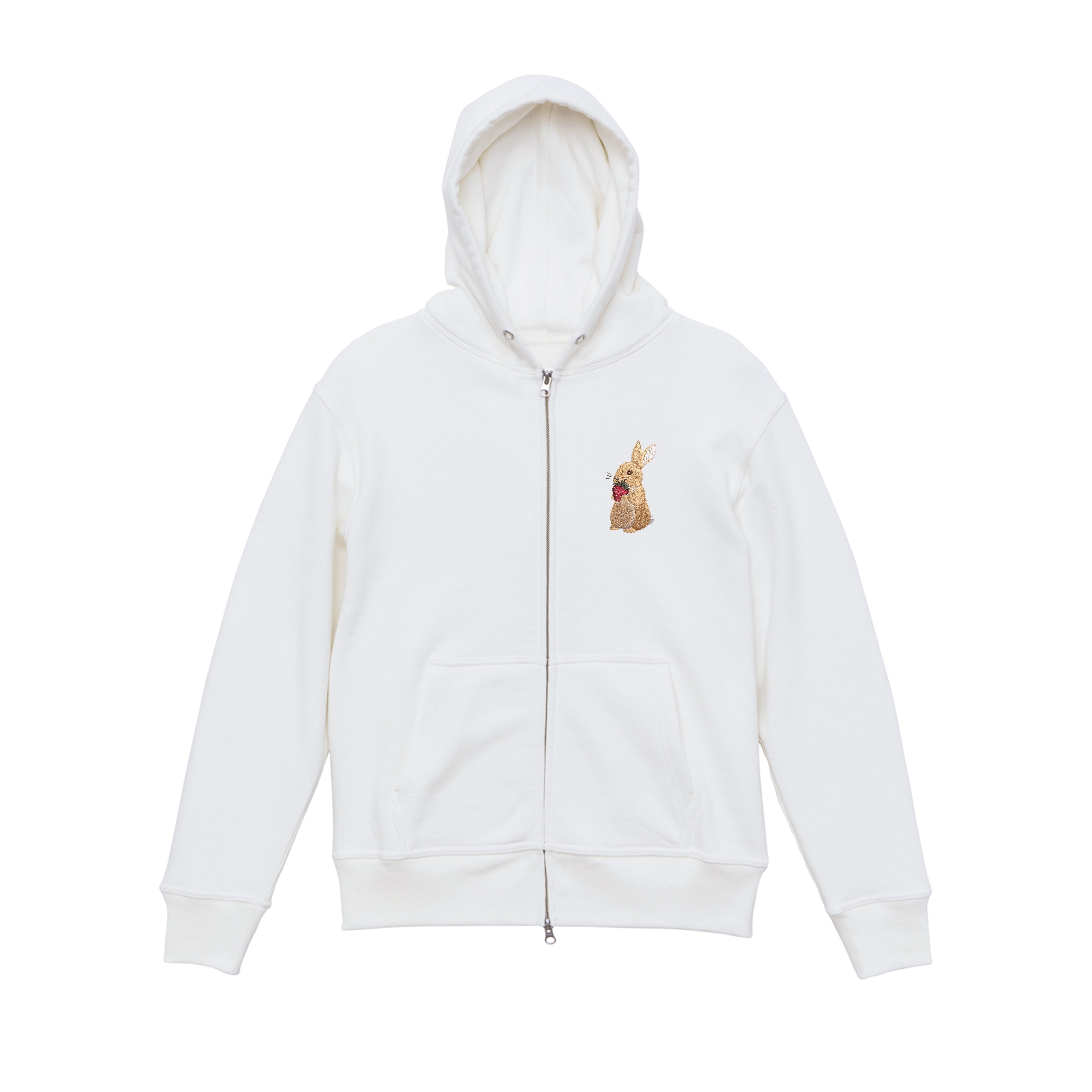 Bunny and Strawberry Embroidered 450GSM Heavyweight Pullover Hoodie Sweatshirt